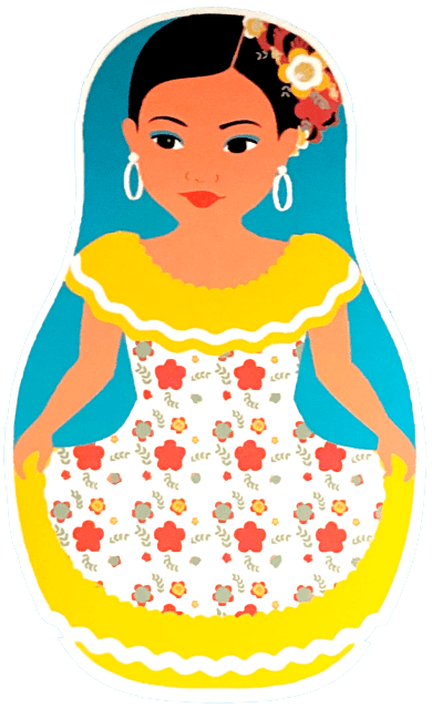 La Guanaquita, the restaurant's illustrated Salvadoran girl in a flowered dress